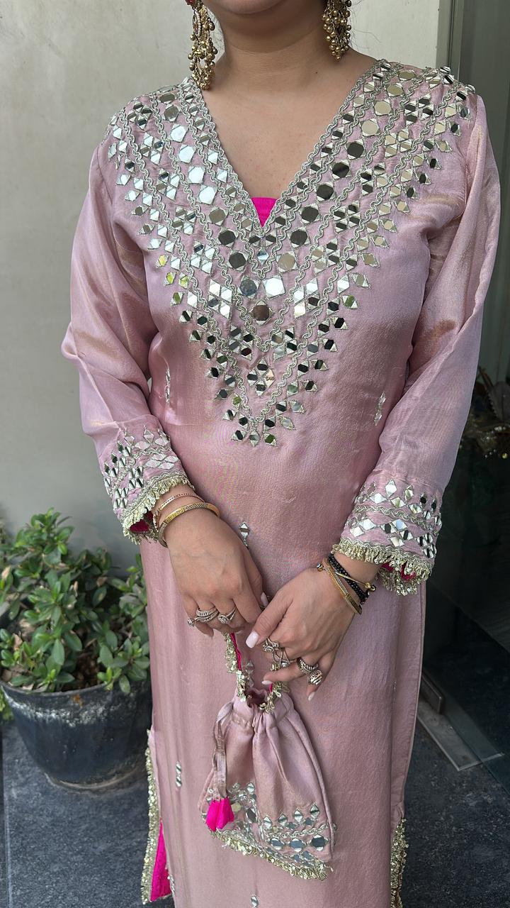 Kareena kapoor Onion pink Mirror Dress with Potli