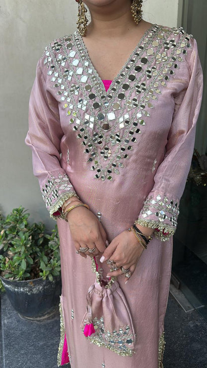 Kareena kapoor Onion pink Mirror Dress with Potli