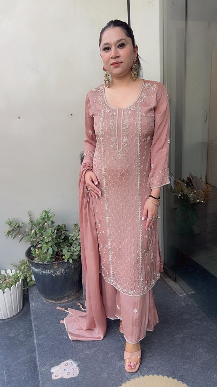 Eros onion pink pearl work and Katdana Designer Suit