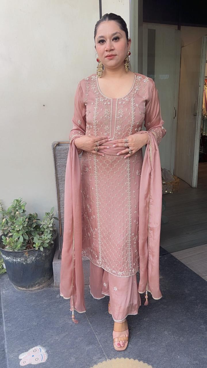 Eros onion pink pearl work and Katdana Designer Suit