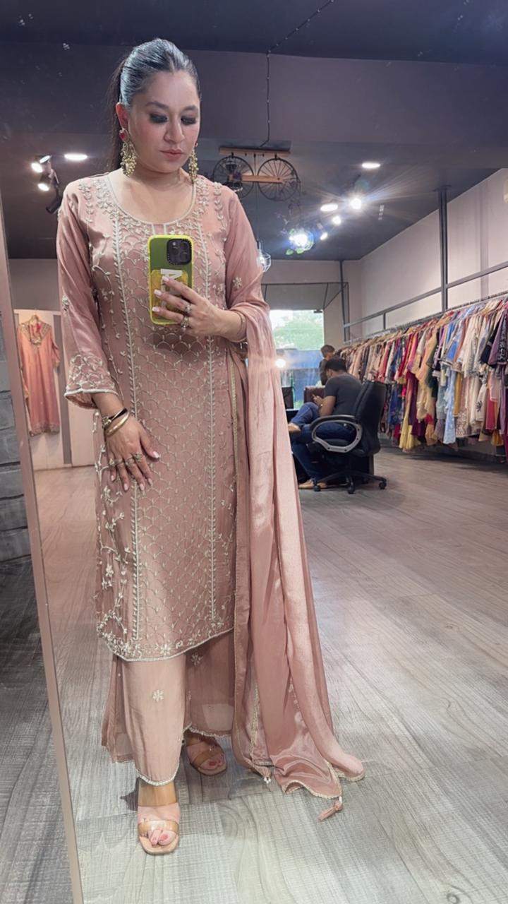 Eros onion pink pearl work and Katdana Designer Suit