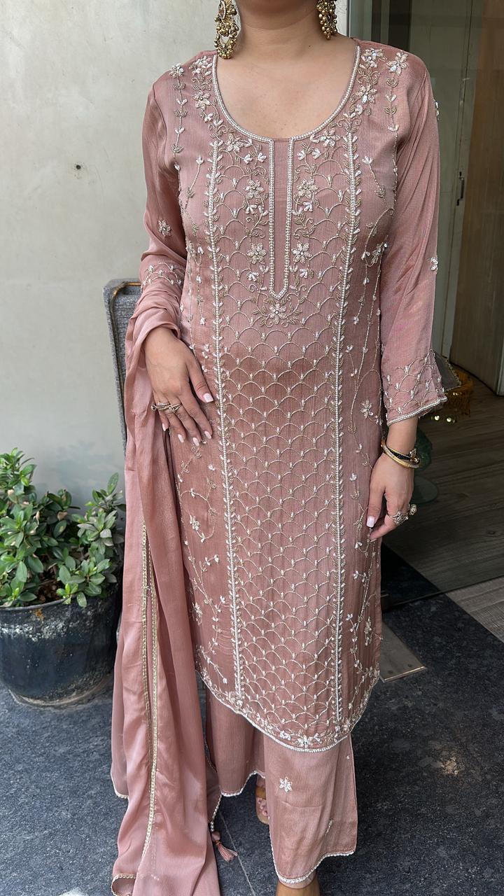 Eros onion pink pearl work and Katdana Designer Suit