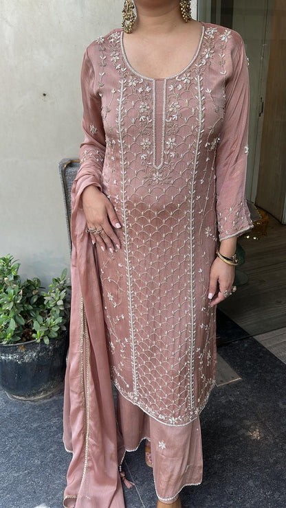 Eros onion pink pearl work and Katdana Designer Suit
