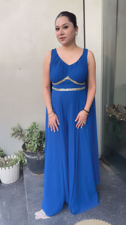 Roselle Teal Blue Designer Jumpsuit