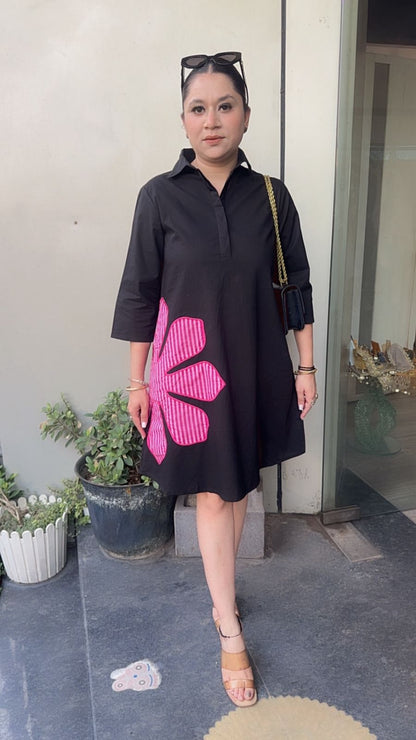 Cloe Flower Black Cotton Designer Dress