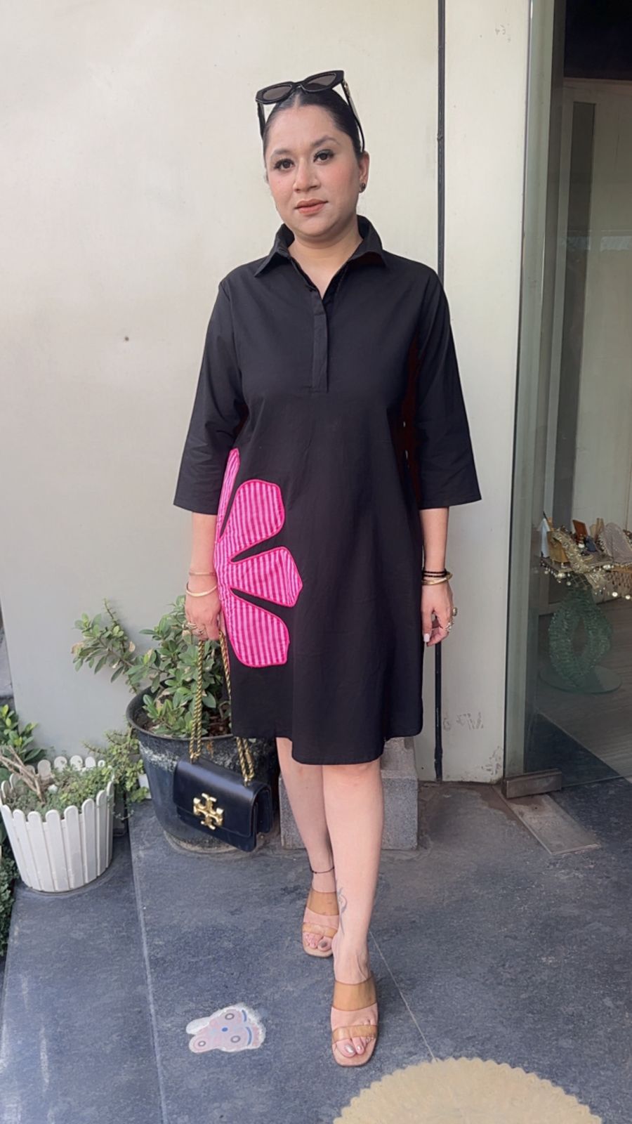 Cloe Flower Black Cotton Designer Dress