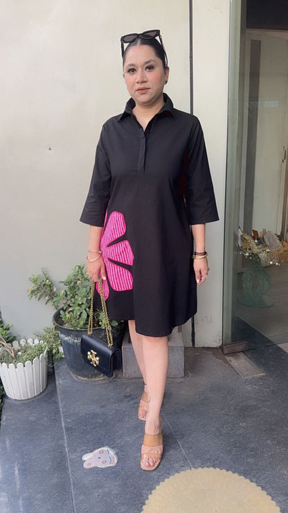 Cloe Flower Black Cotton Designer Dress