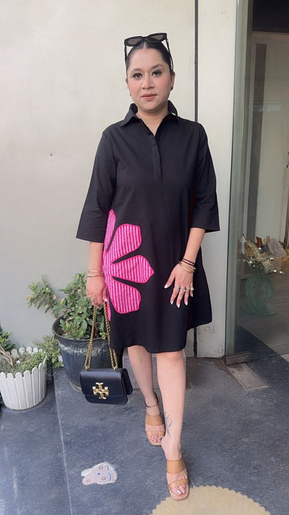 Cloe Flower Black Cotton Designer Dress