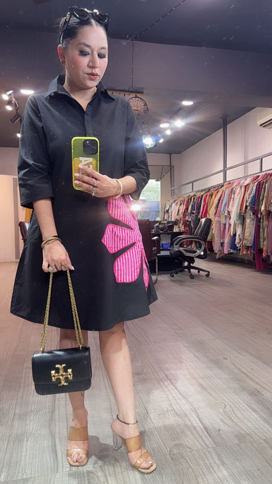 Cloe Flower Black Cotton Designer Dress