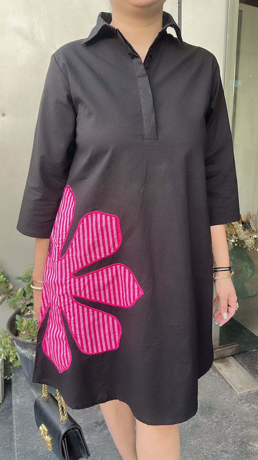 Cloe Flower Black Cotton Designer Dress