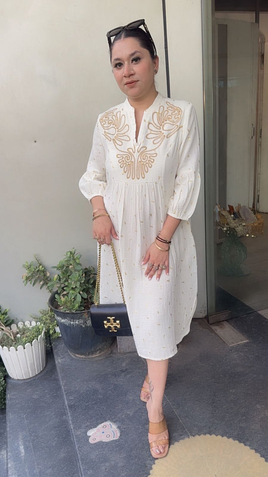 Kinley offwhite Cotton Designer Dress