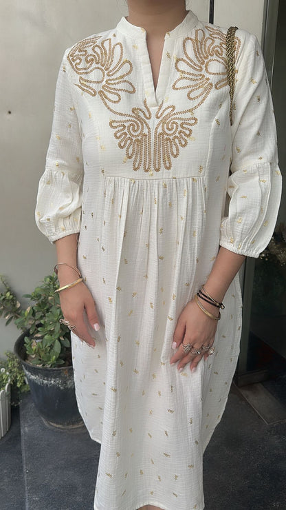 Kinley offwhite Cotton Designer Dress