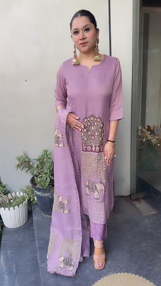 Elphy Lavander Thread work Elephant Designer Suit