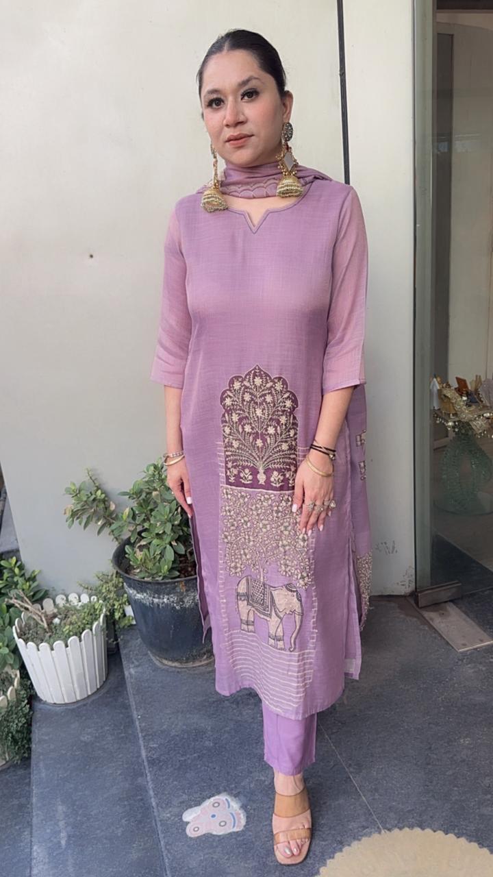 Elphy Lavander Thread work Elephant Designer Suit