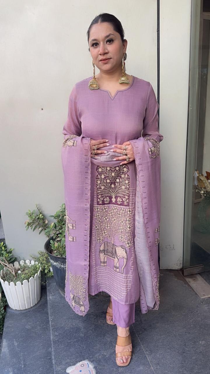 Elphy Lavander Thread work Elephant Designer Suit
