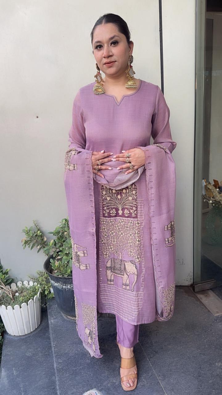 Elphy Lavander Thread work Elephant Designer Suit