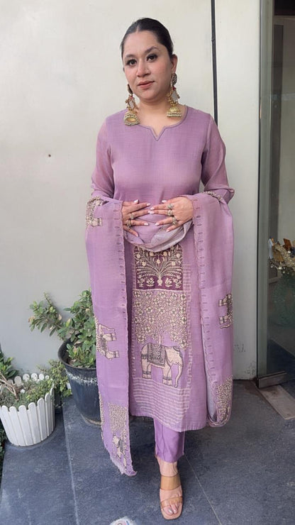 Elphy Lavander Thread work Elephant Designer Suit
