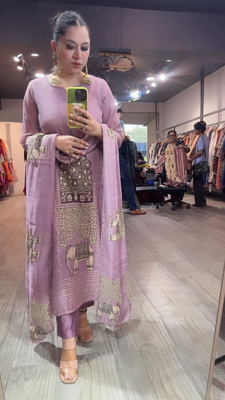 Elphy Lavander Thread work Elephant Designer Suit