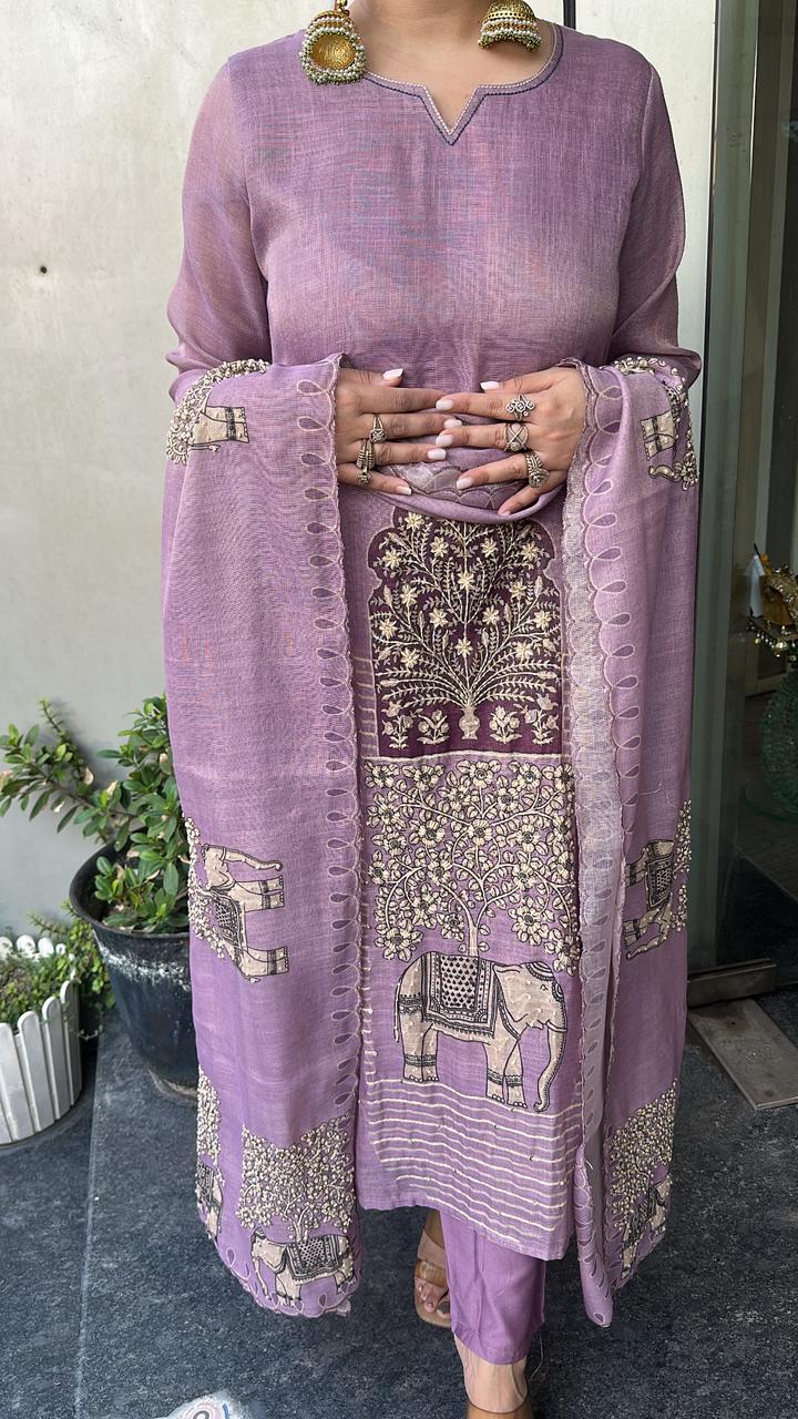 Elphy Lavander Thread work Elephant Designer Suit