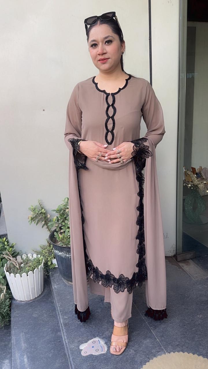 Karigari Mousse Black Pakistani lace work Designer Suit