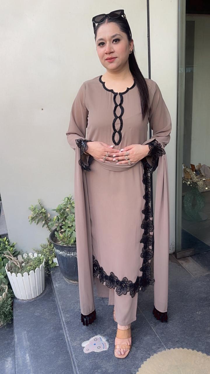 Karigari Mousse Black Pakistani lace work Designer Suit