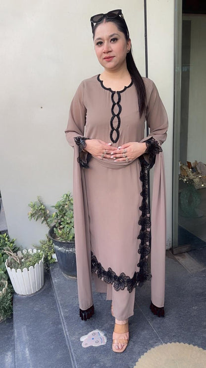 Karigari Mousse Black Pakistani lace work Designer Suit