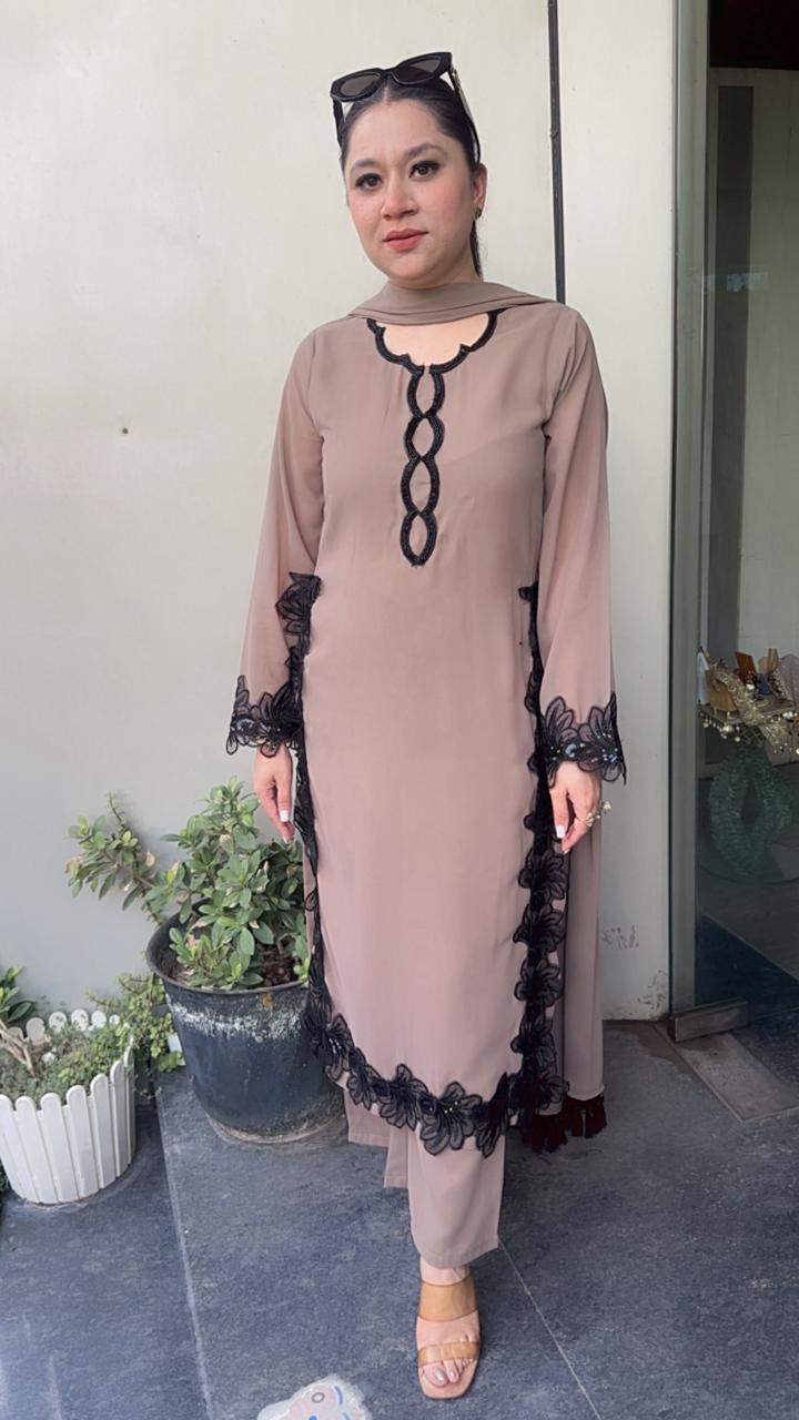 Karigari Mousse Black Pakistani lace work Designer Suit
