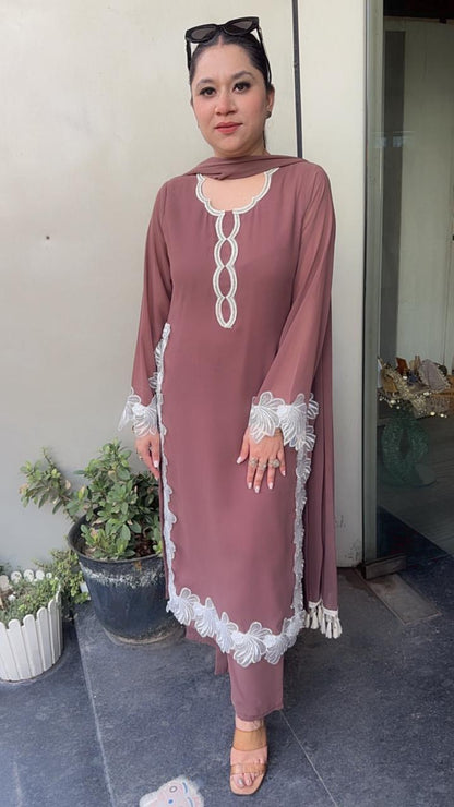 Karigari onionpink white Pakistani lace work Designer Suit
