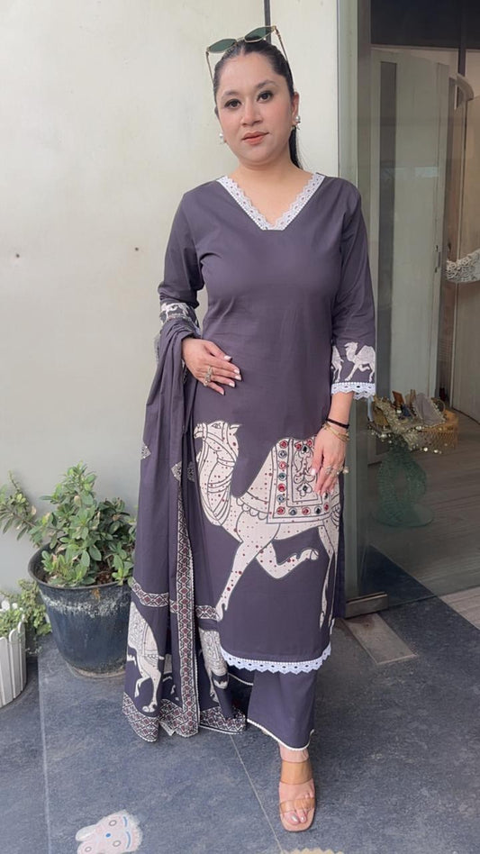 Camel Mouse Cotton Designer Suit