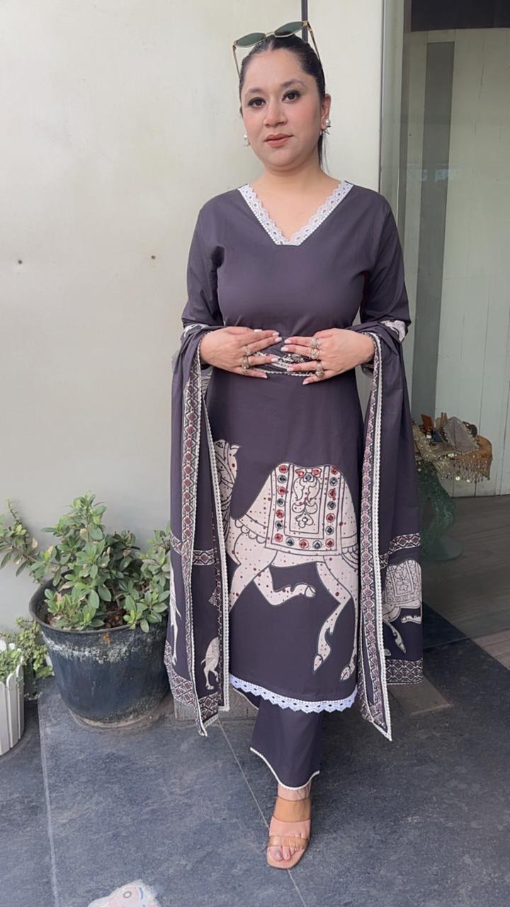 Camel Mouse Cotton Designer Suit