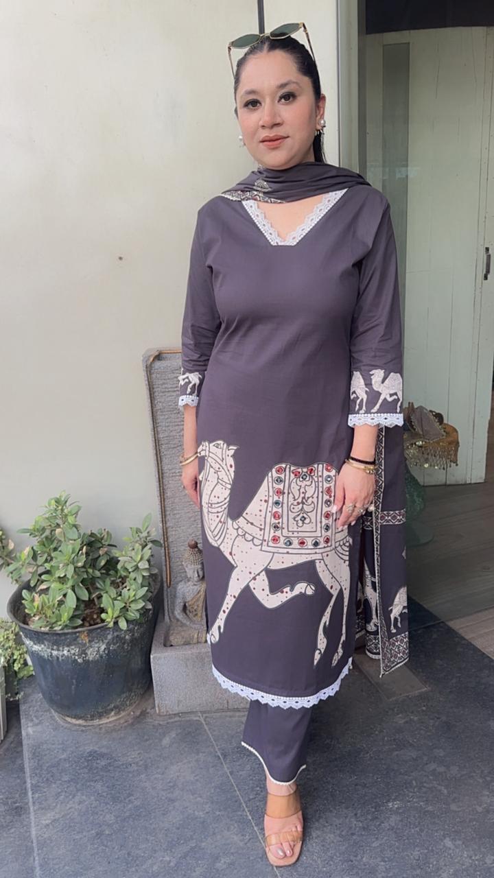 Camel Mouse Cotton Designer Suit