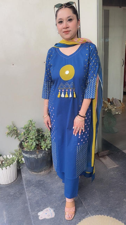 Giva Evil Eye Blue Cotton Designer Suit