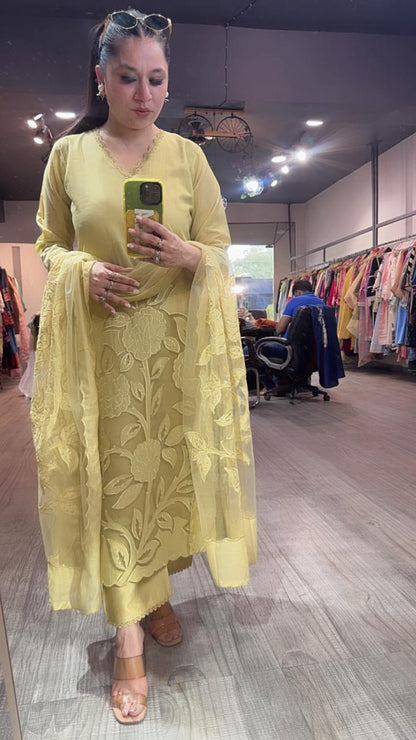 Inayat Lime Applique Designer Suit