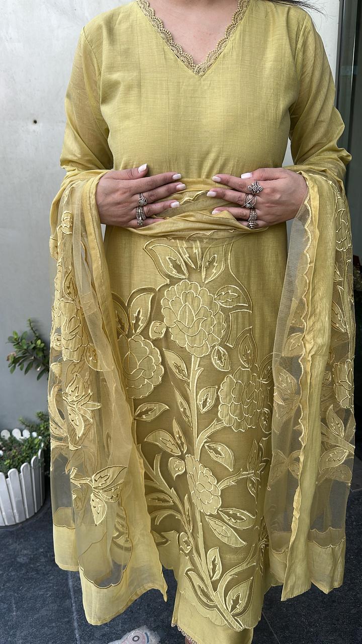 Inayat Lime Applique Designer Suit