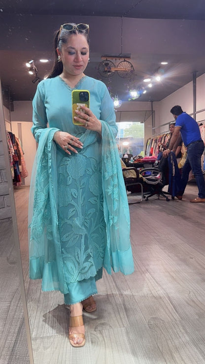 Inayat Aqua Applique Designer Suit