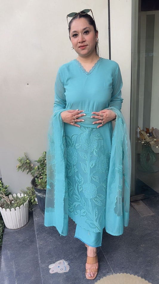 Inayat Aqua Applique Designer Suit