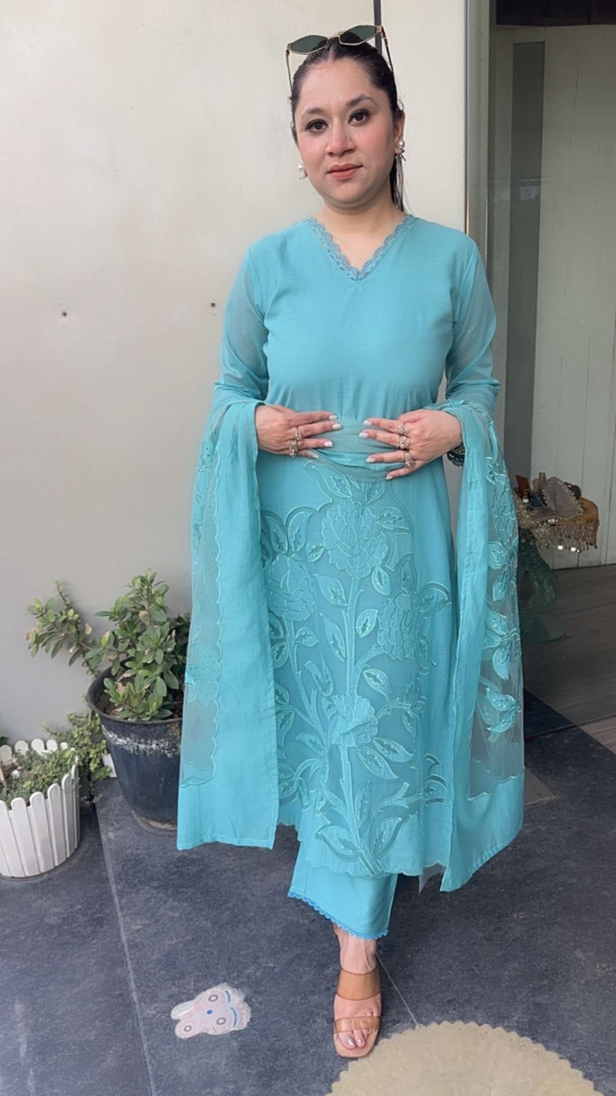 Inayat Aqua Applique Designer Suit
