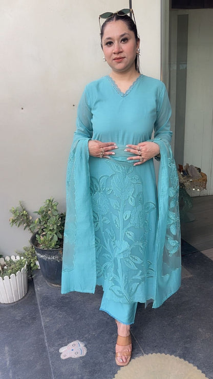 Inayat Aqua Applique Designer Suit