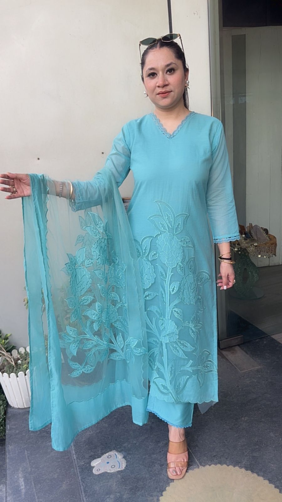 Inayat Aqua Applique Designer Suit