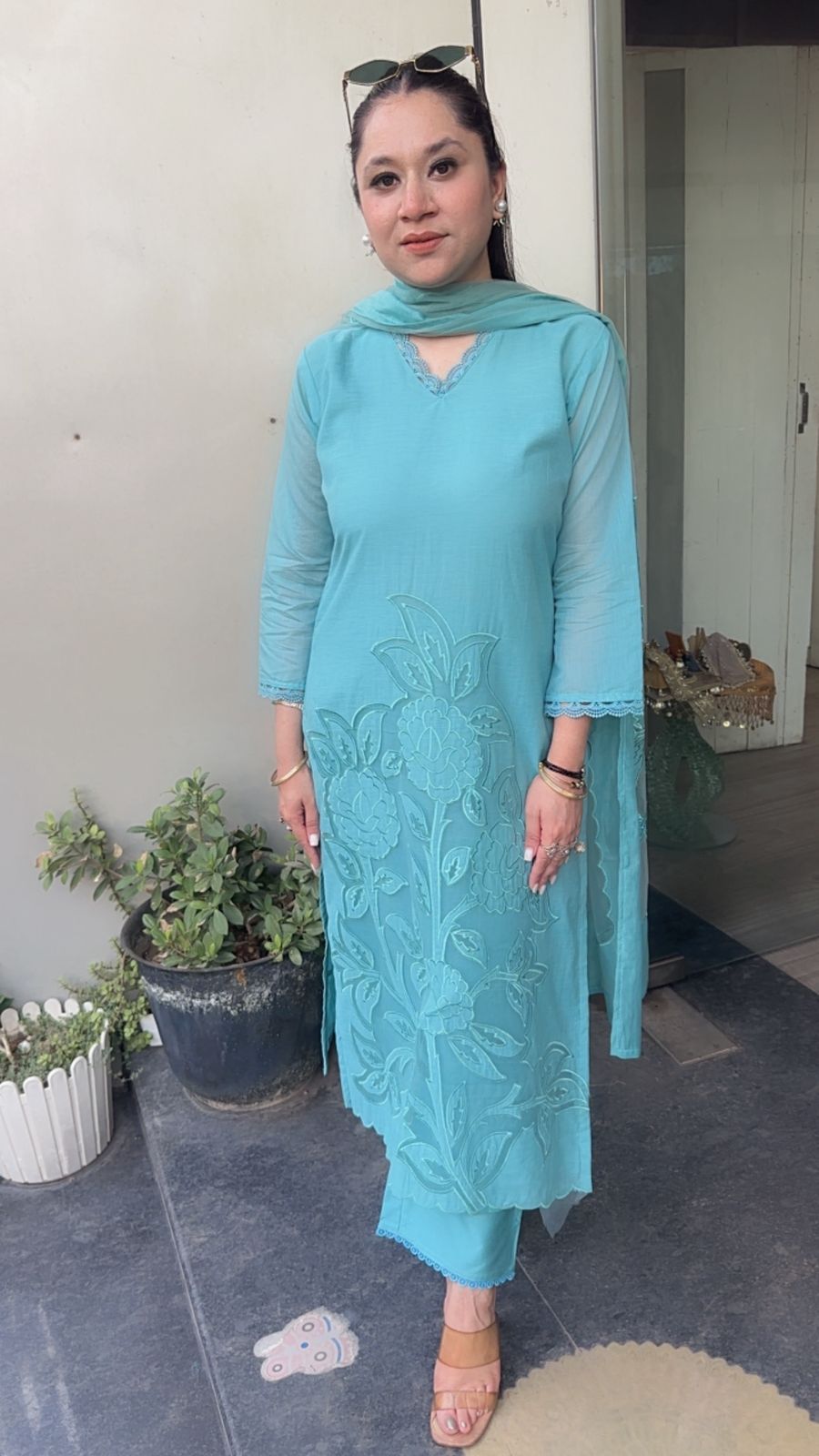 Inayat Aqua Applique Designer Suit