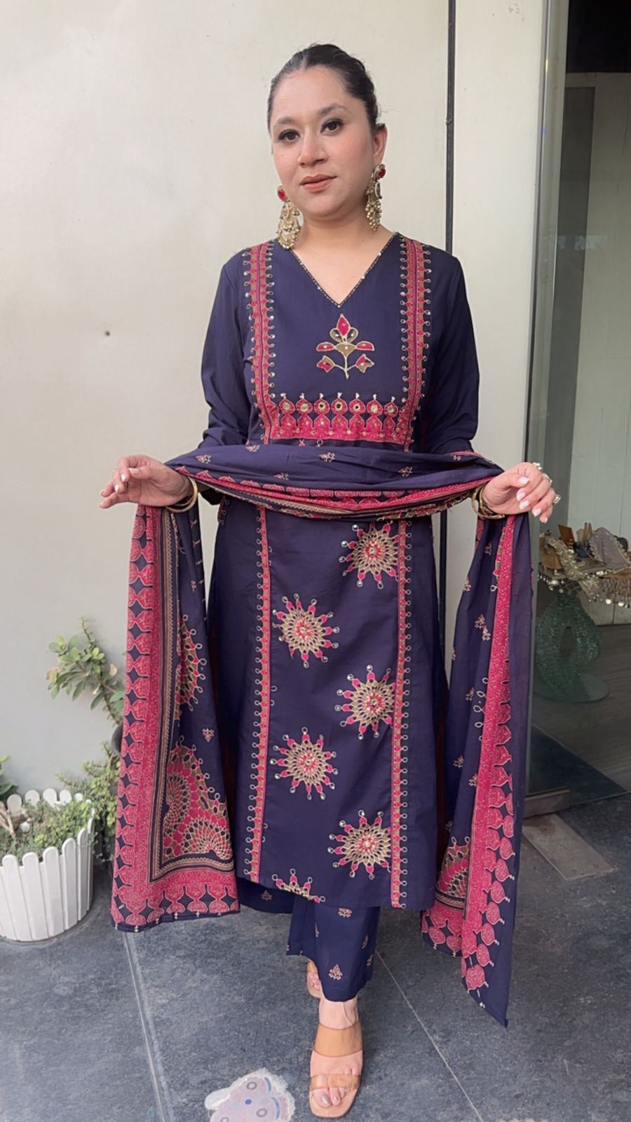 Idli Navy Blue Cotton Designer Suit