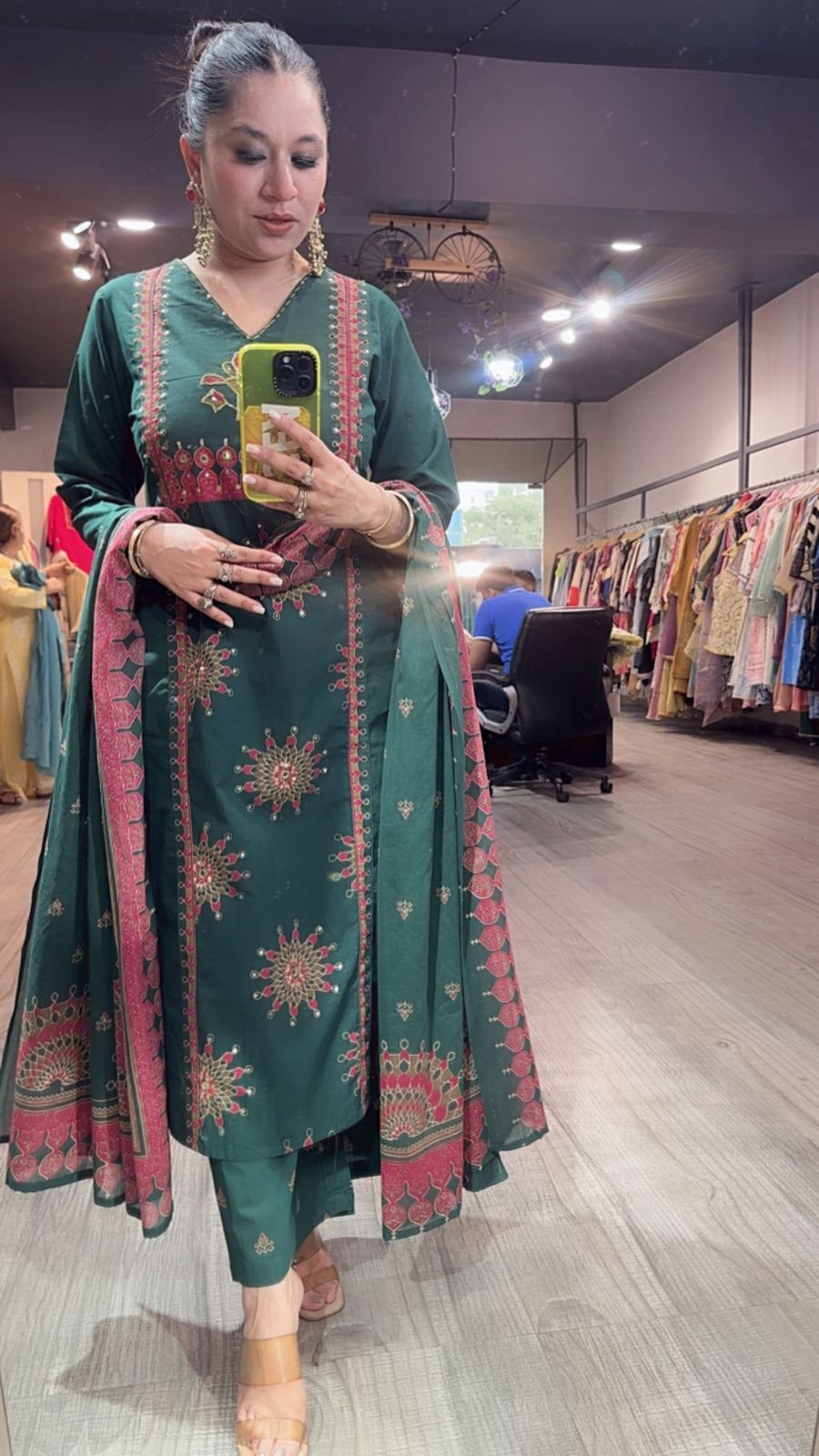 Idli Bottel Green Cotton Designer Suit