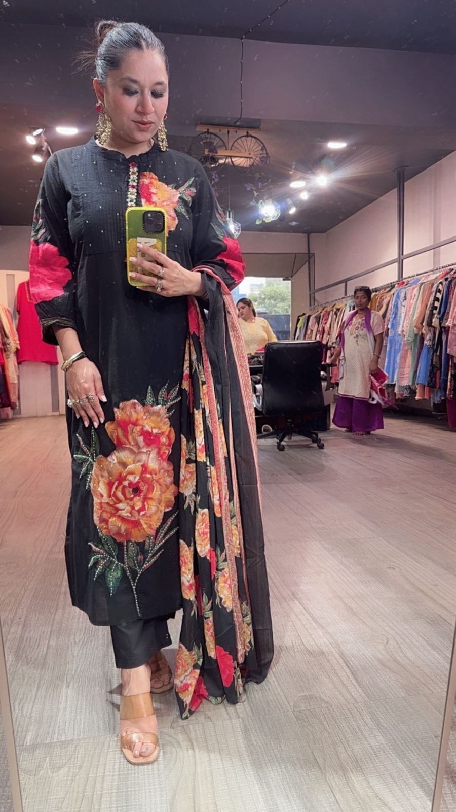 Rose Red Black Cotton Designer Suit