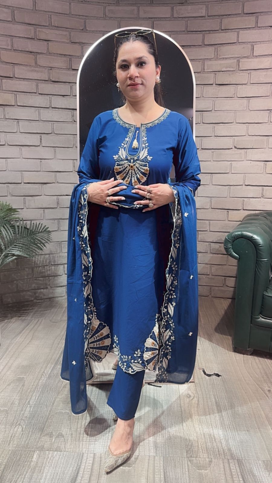 Rasgulla Teal Blue Cotton Designer Suit