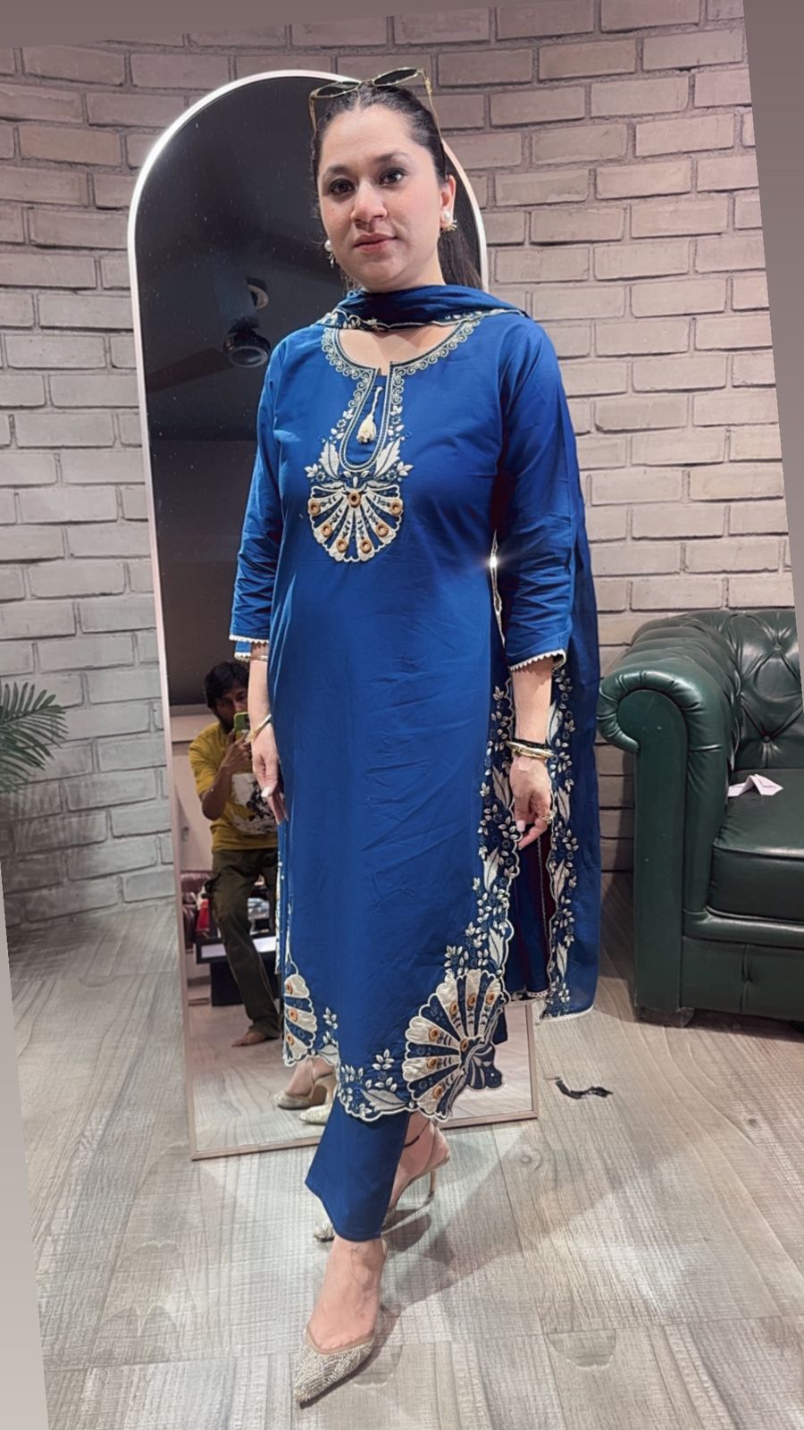 Rasgulla Teal Blue Cotton Designer Suit