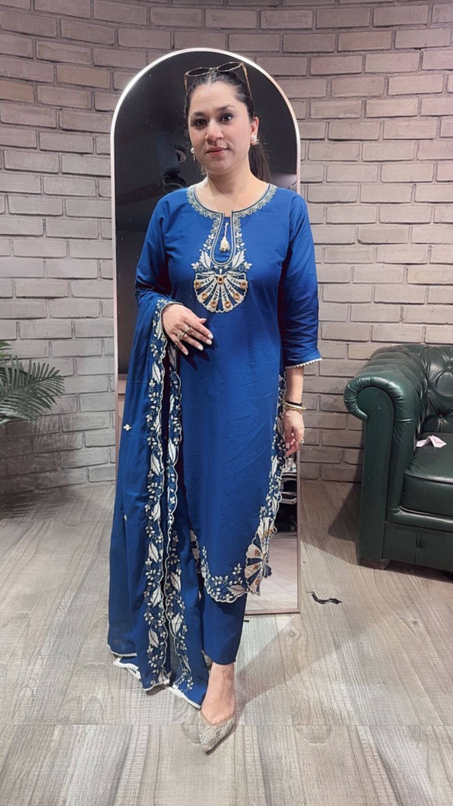 Rasgulla Teal Blue Cotton Designer Suit