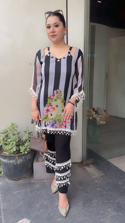 Honey Black white Digital lace Designer Cordset