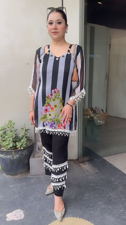 Honey Black white Digital lace Designer Cordset