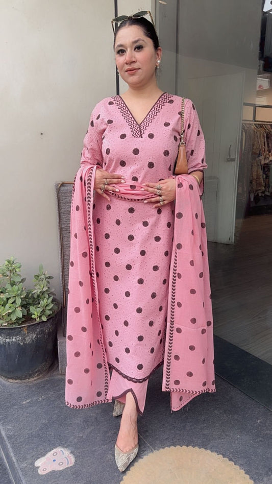 Tokyo pink Polka chiffle Designer Suit