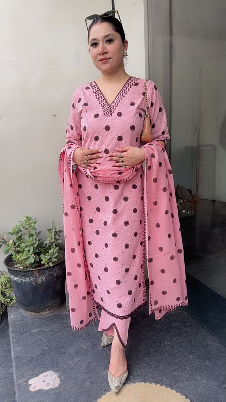 Tokyo pink Polka chiffle Designer Suit